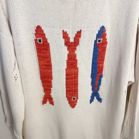 BDG Kurt Fish Graphic Distressed Oversized Fisherman Sweater Size Large New - Picture 6 of 9